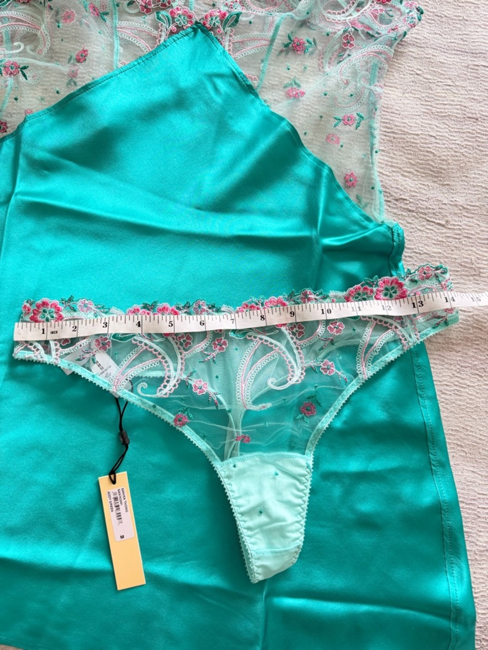 NWT! Cosabella Sanika Italian Turquoise Silk Chemise Size S with Panties Size M - Picture 7 of 16